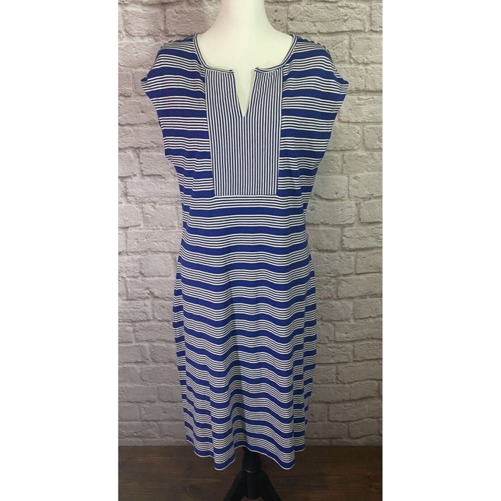 ISAAC MIZRAHI LIVE! Dress Womens SZ S Blue White Stripe Knit Soft Stretchy 8742‎